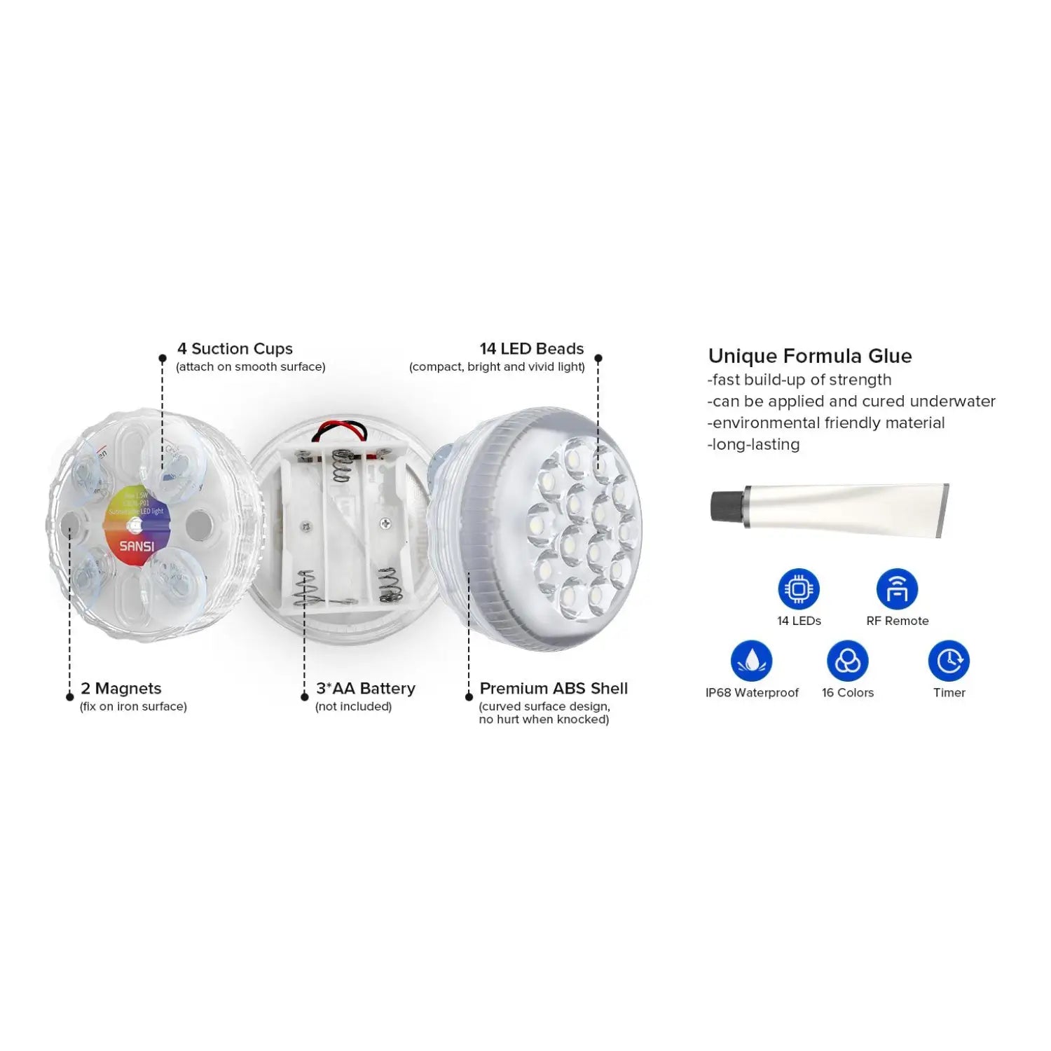 Outdoor LED Lights Waterproof RGB Pool Lamp with 20-Hour Runtime - 4pack - 12V Hanging Light