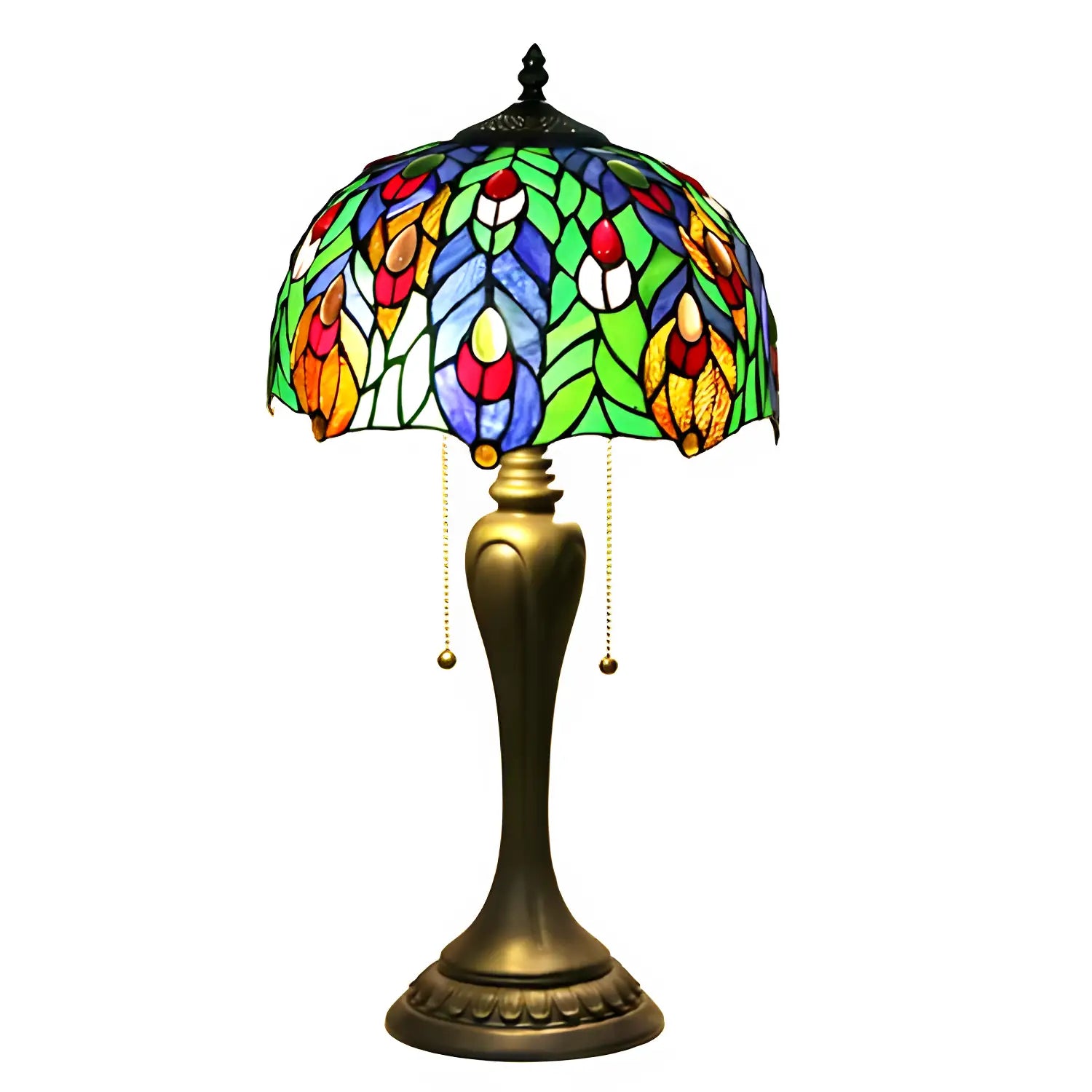 Peacock Antique Tiffany Glass Tabletop Lamp - No Bulb - Table Lamp