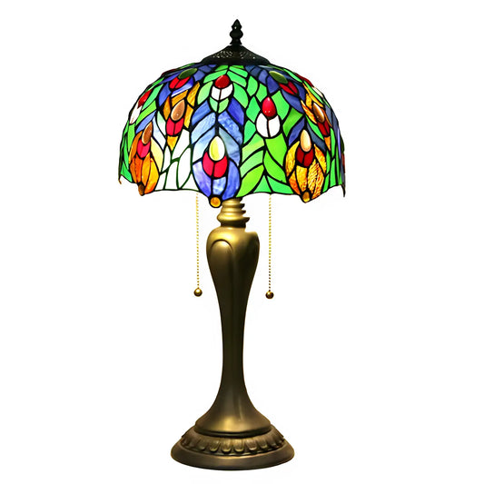 Peacock Antique Tiffany Glass Tabletop Lamp - No Bulb - Table Lamp