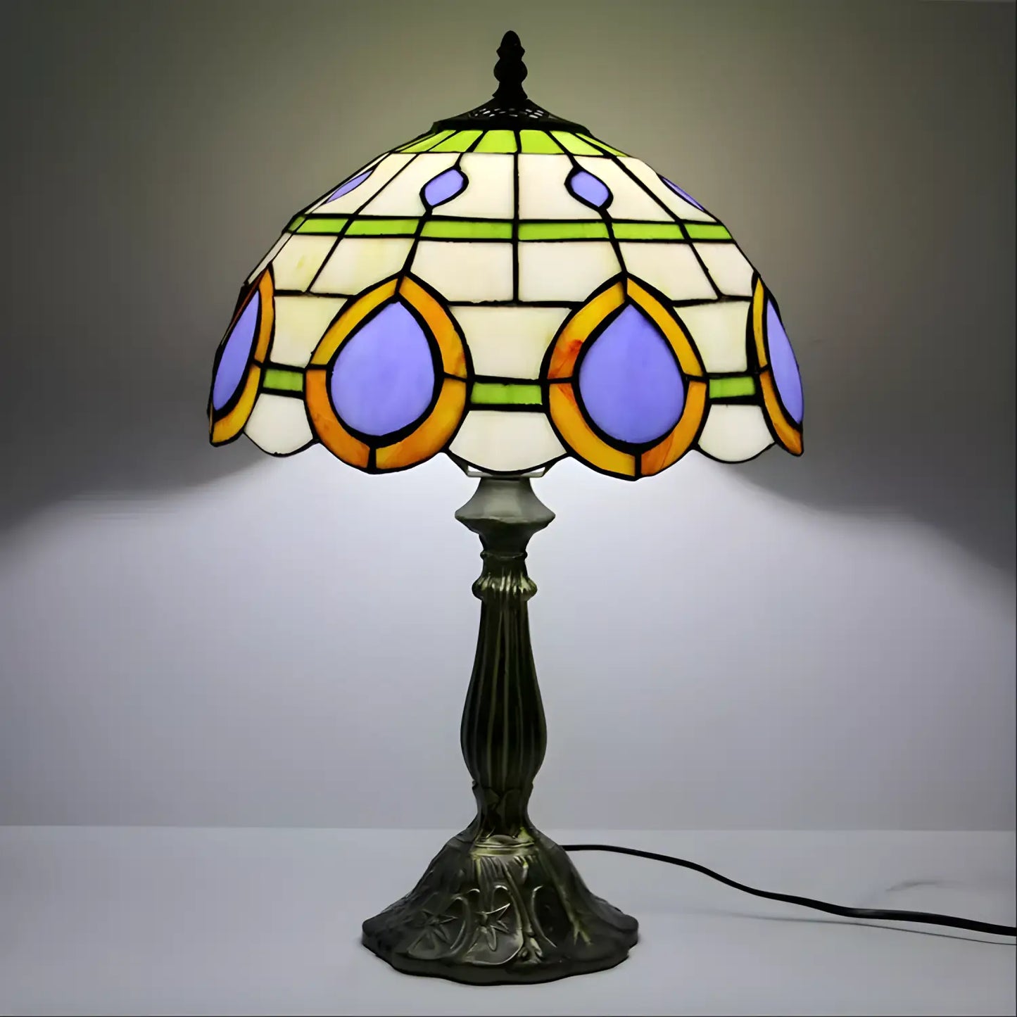 Peacock Tiffany Lamp in Vintage Glass Design - No Bulb - Table Lamp