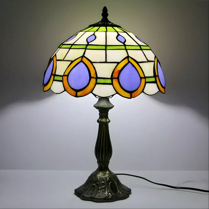 Peacock Tiffany Lamp in Vintage Glass Design - No Bulb - Table Lamp