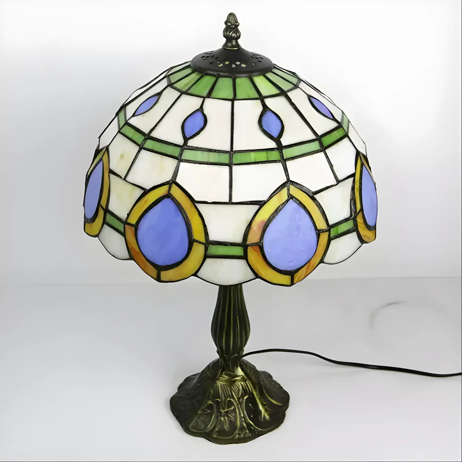 Peacock Tiffany Lamp in Vintage Glass Design - No Bulb - Table Lamp