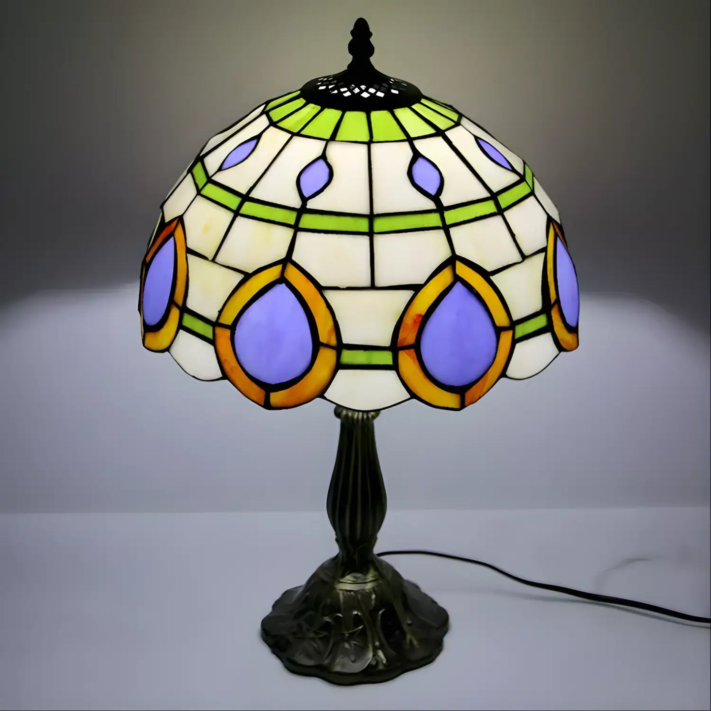 Peacock Tiffany Lamp in Vintage Glass Design - No Bulb - Table Lamp