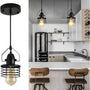 Pendant Light Kitchen Island – Industrial Black Metal Cage Fixture - Black - Hanging Light