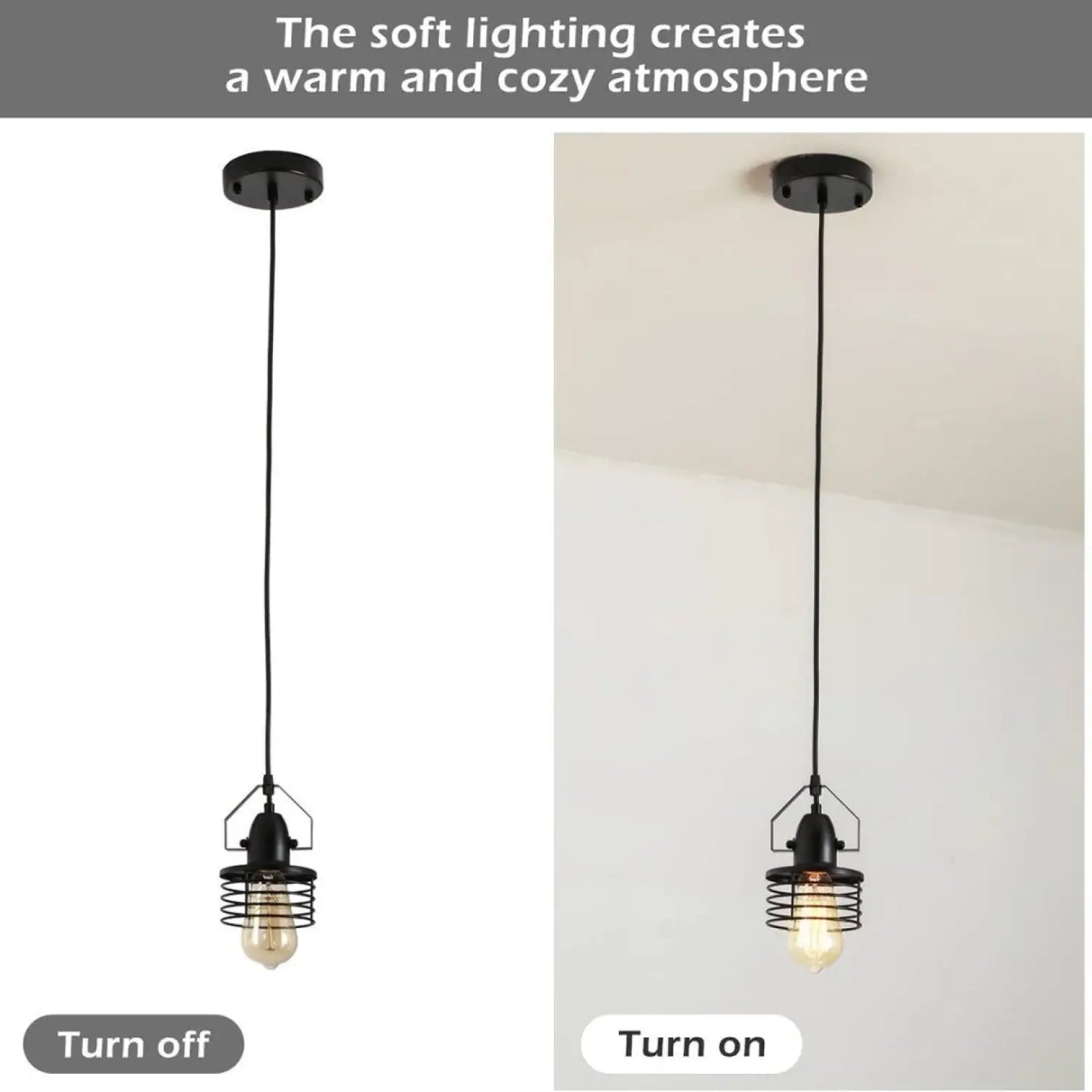 Pendant Light Kitchen Island – Industrial Black Metal Cage Fixture - Black - Hanging Light