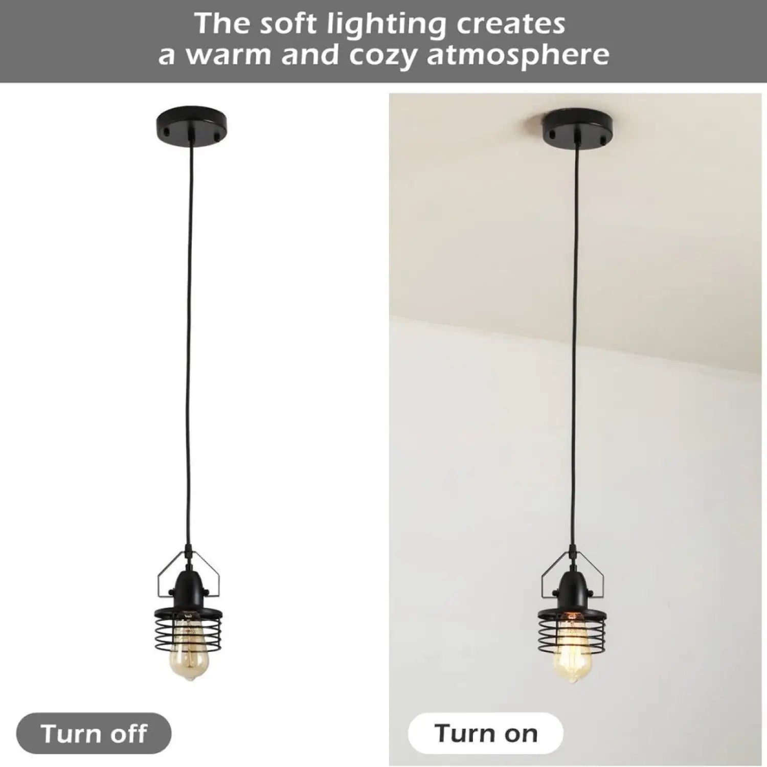Pendant Light Kitchen Island – Industrial Black Metal Cage Fixture - Black - Hanging Light