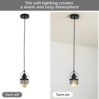 Pendant Light Kitchen Island – Industrial Black Metal Cage Fixture - Black - Hanging Light