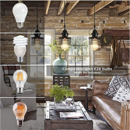 Pendant Light Kitchen Island – Industrial Black Metal Cage Fixture - Black - Hanging Light
