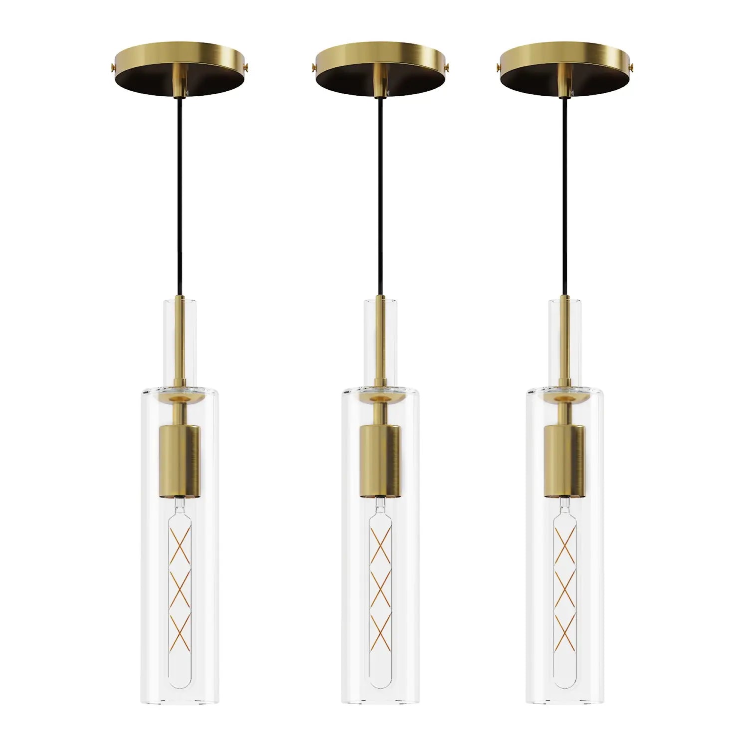 Pendant Lighting Set of 3 with Gold Glass for Kitchen Island Dining & Bathroom - Gold - Indoor Hanging Light