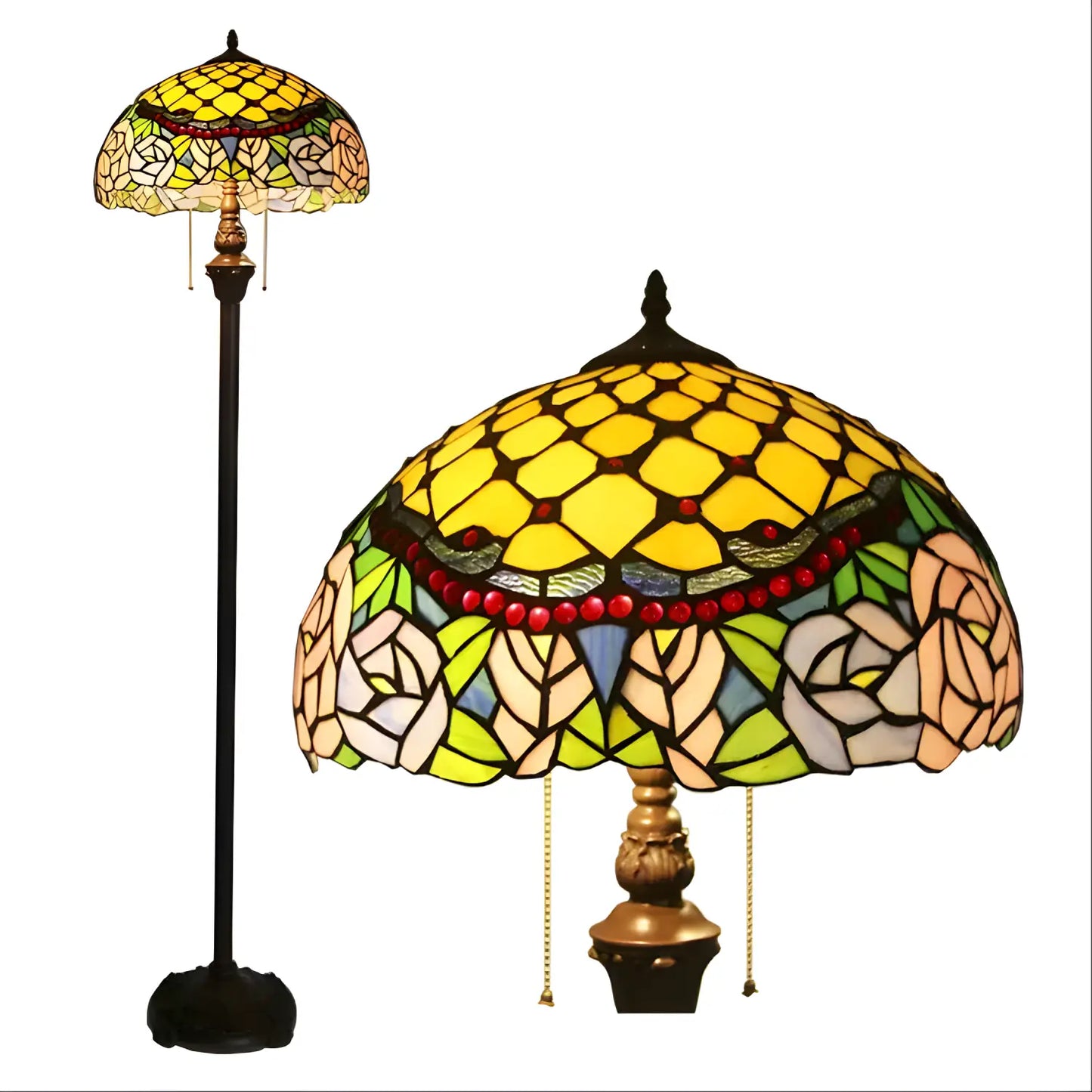 Peony Blossom Tiffany Glass Floor Lamp - No Bulb - Floor Lamp