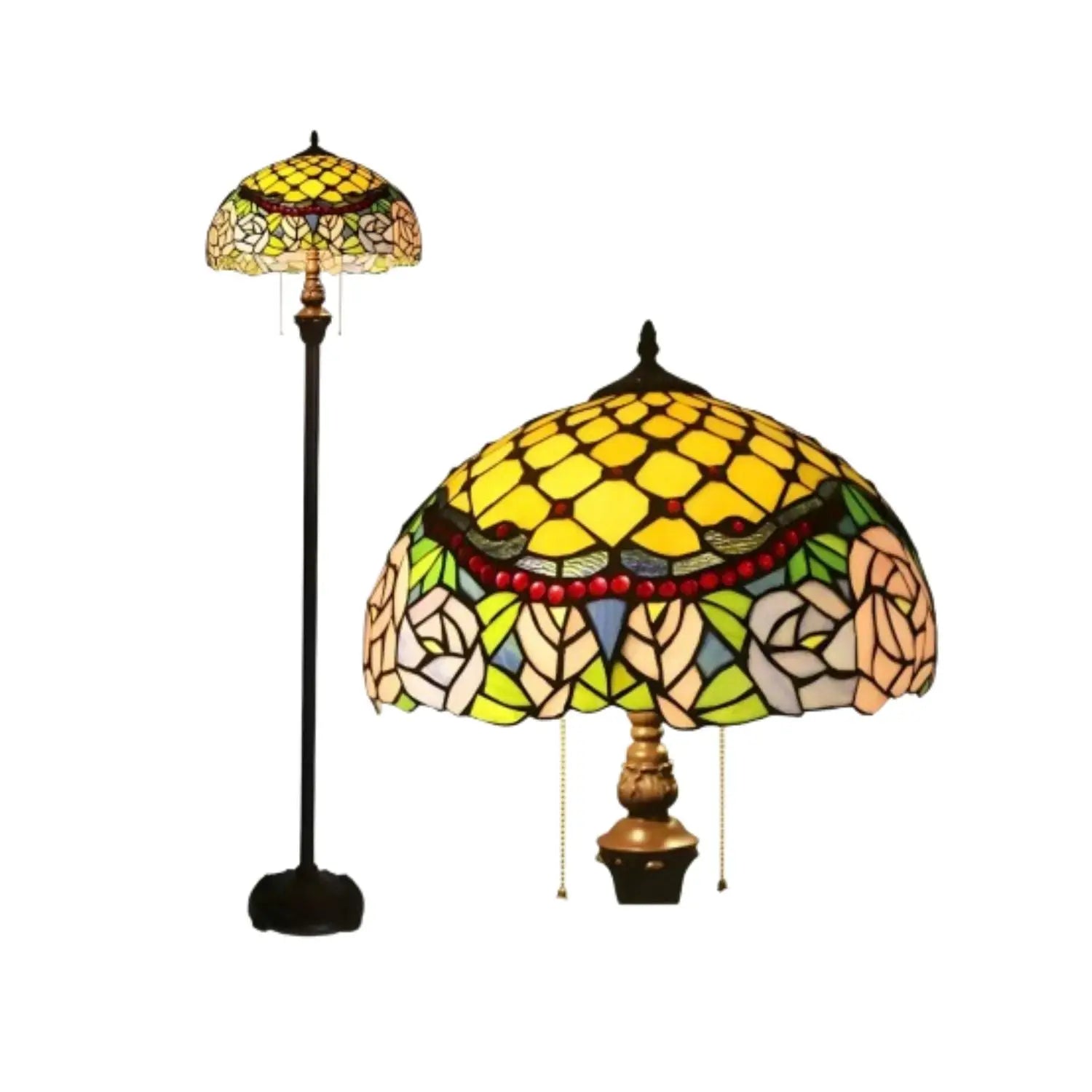 Peony Blossom Tiffany-Style Lamp Stained Glass for Floor - No Bulb - Floor Lamp