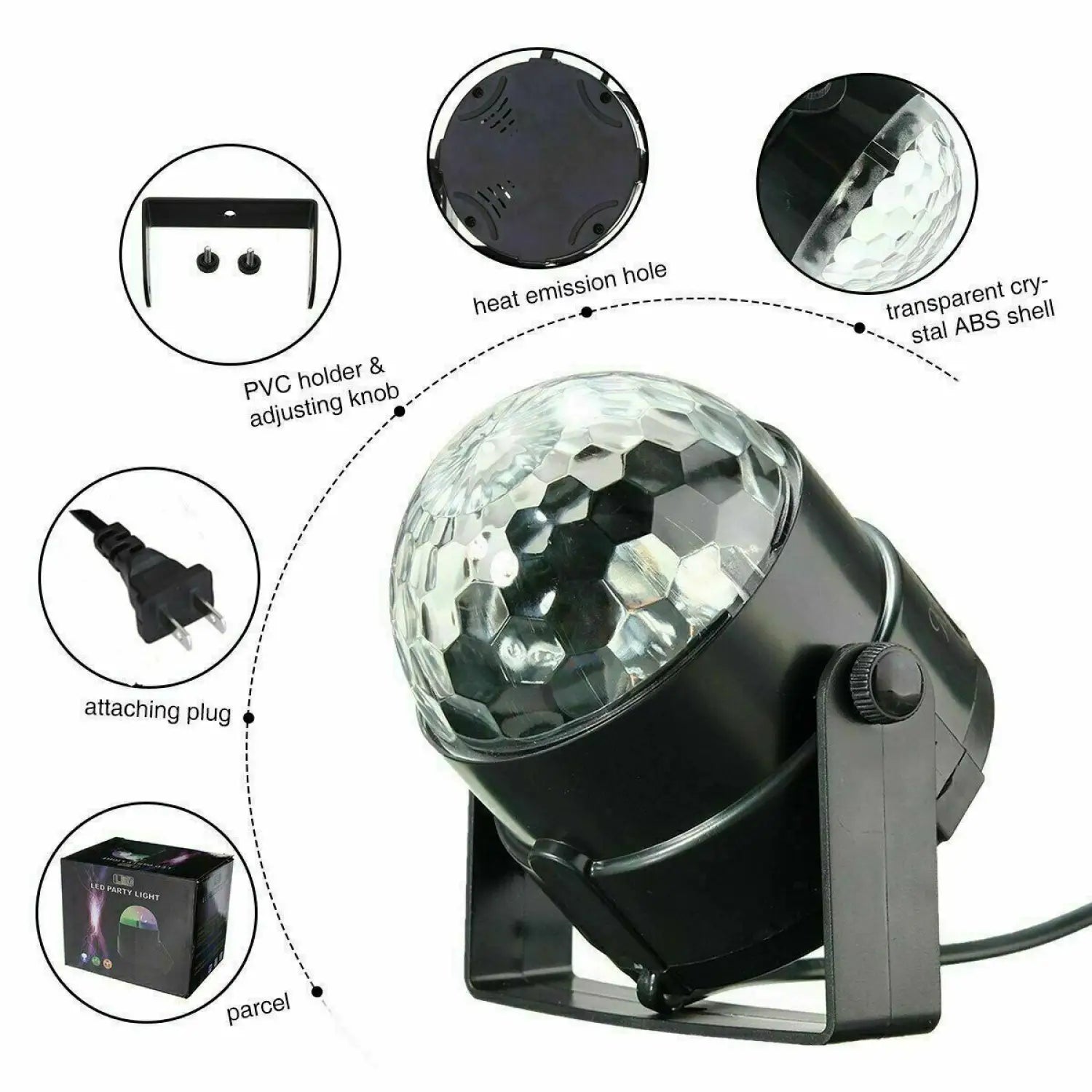Portable Disco Party Light with LED & Sound Feature for Dance DJ and Events - Black - Light Fixture