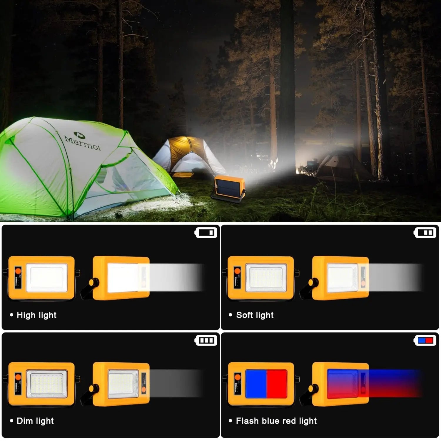 Portable Solar Lantern LED Flood Light - USB Rechargeable Camping Lamp - Orange - Solar Light