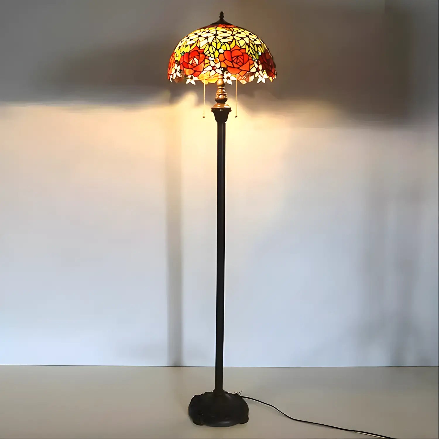 Blooming Rose Tiffany Glass Floor Lamp - No Bulb - Floor Lamp