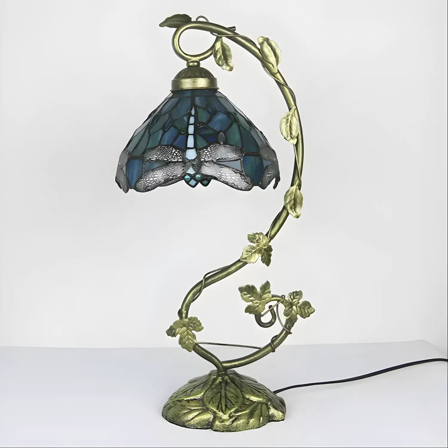 Dragonfly Metal Leaf Tiffany Glass Tabletop Lamp - No Bulb - Table Lamp