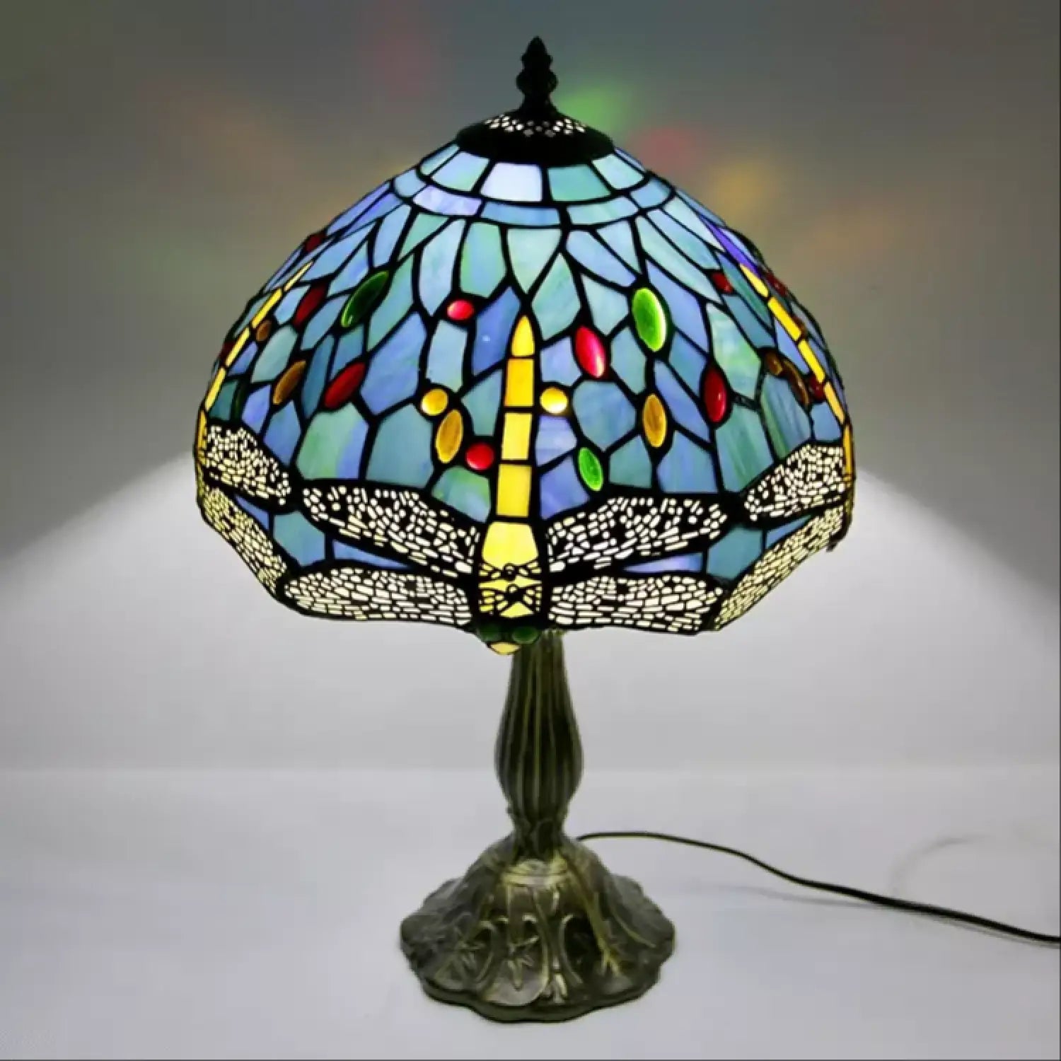 Dragonfly Tiffany Glass Tabletop Lamp - No Bulb - Table Lamp