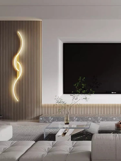 LED Wall Lamp - Modern Minimalist Strip Light for Bedroom & Living Room - Tricolor Light / Golden 100CM - Wall Mount