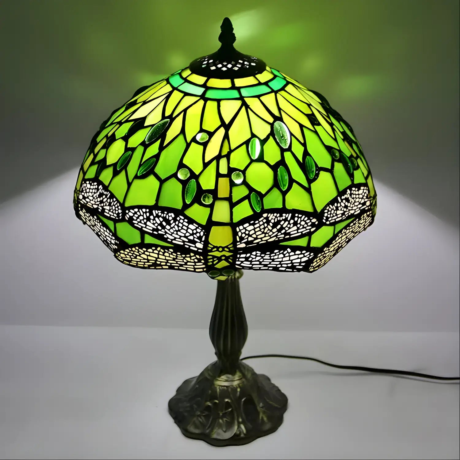 Green Dragonfly Tiffany Glass Tabletop Lamp - No Bulb - Table Lamp