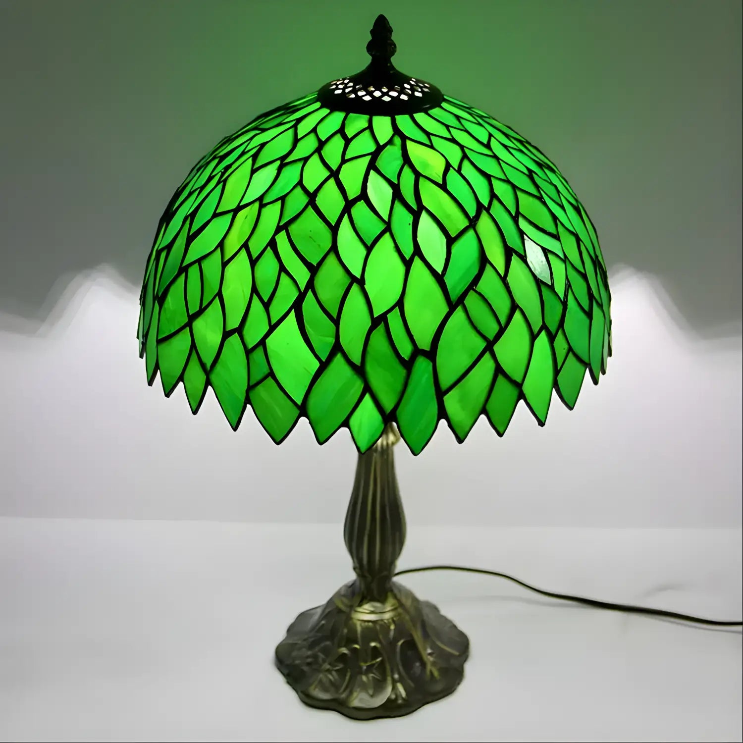 Green Leaf Tiffany Glass Tabletop Lamp - No Bulb - Table Lamp