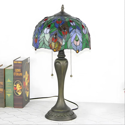 Peacock Antique Tiffany Glass Tabletop Lamp - No Bulb - Table Lamp