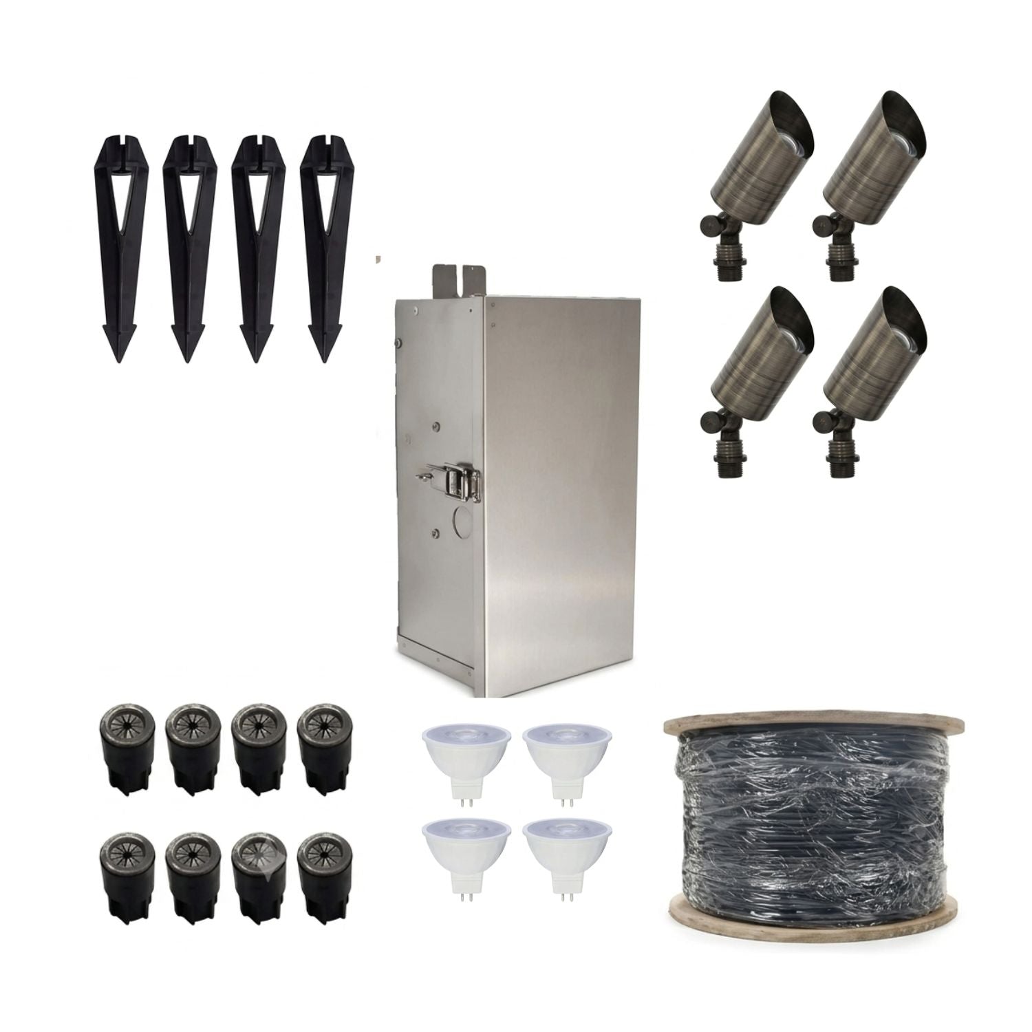 Pro-Series Solid Brass Spotlight Bundle (4-Light Kit) - Brass Spotlight Bundle Kit