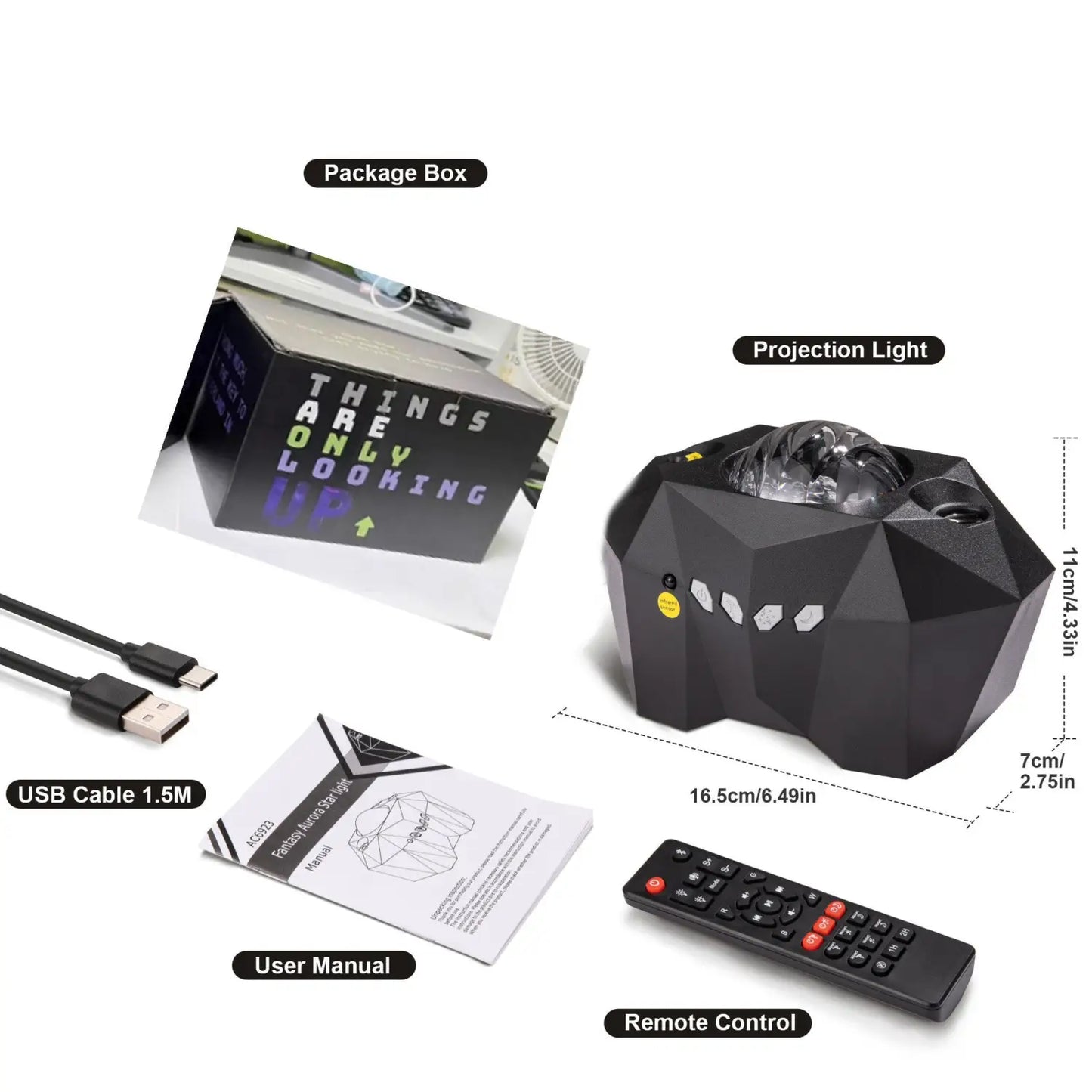 Projection Lamp with Water Pattern Light and Bluetooth Music - Black / USB - portable lights