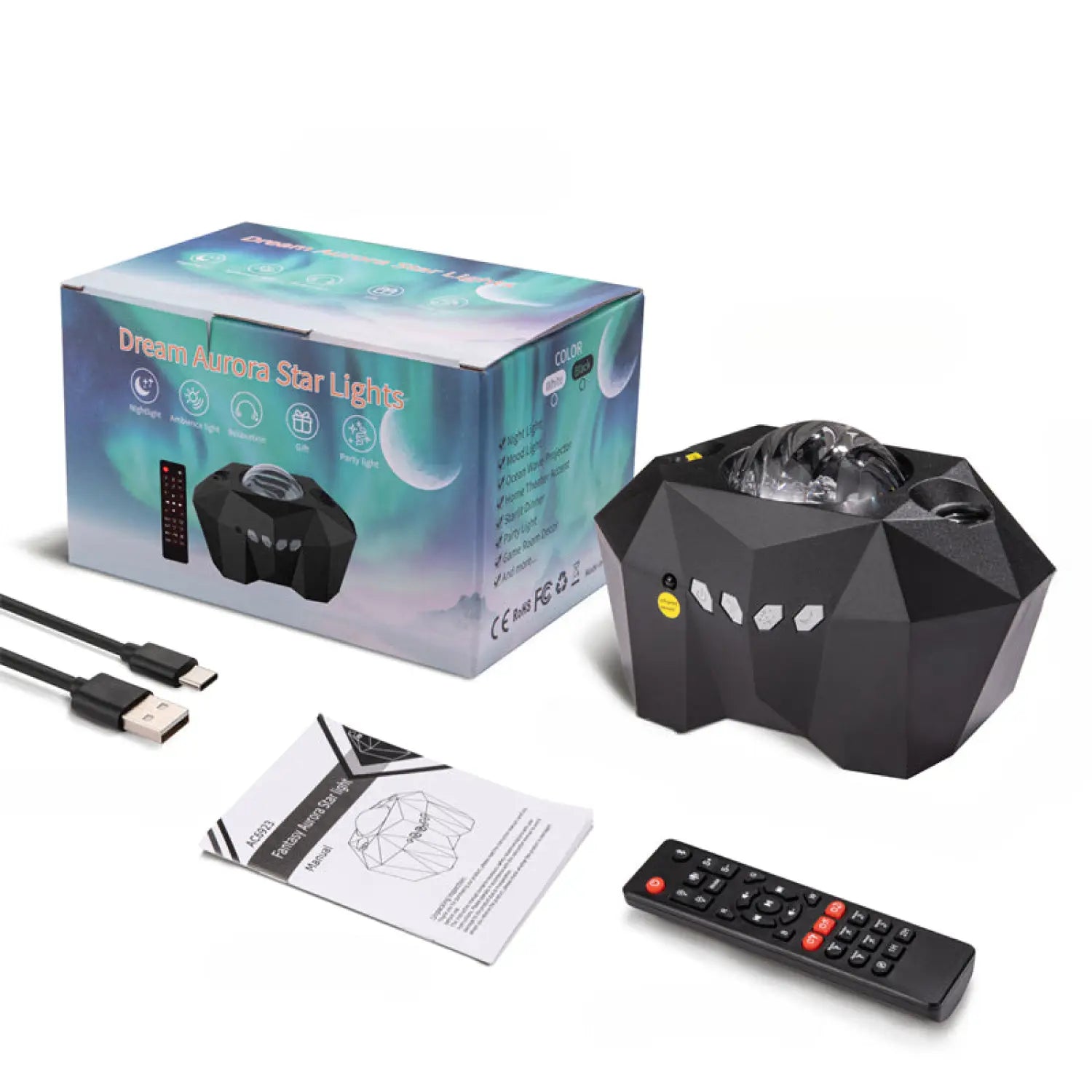 Projection Lamp with Water Pattern Light and Bluetooth Music - Black / USB - portable lights