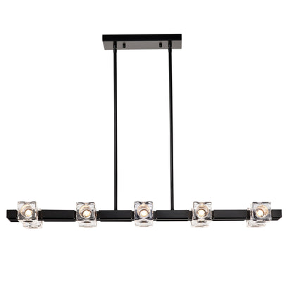 Rectangle Crystal Chandelier Hanging Lights Decoration for Dining Room Matte Black 12V Hanging Light
