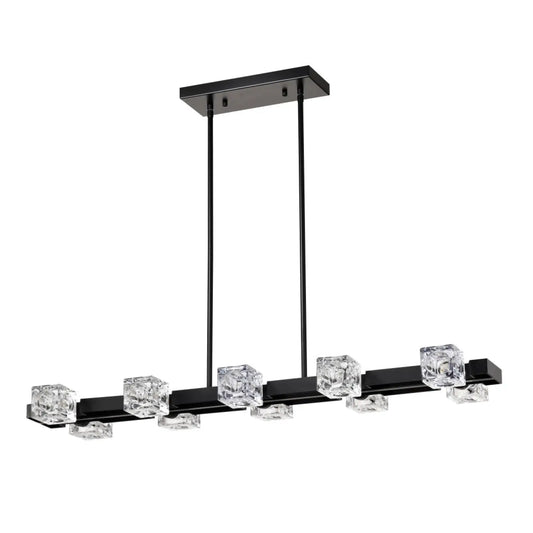 Rectangle Crystal Chandelier Hanging Lights Decoration for Dining Room Matte Black 12V Hanging Light
