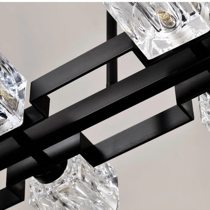 Rectangle Crystal Chandelier Hanging Lights Decoration for Dining Room Matte Black 12V Hanging Light