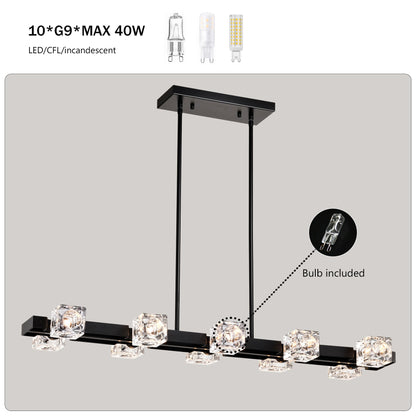 Rectangle Crystal Chandelier Hanging Lights Decoration for Dining Room Matte Black 12V Hanging Light
