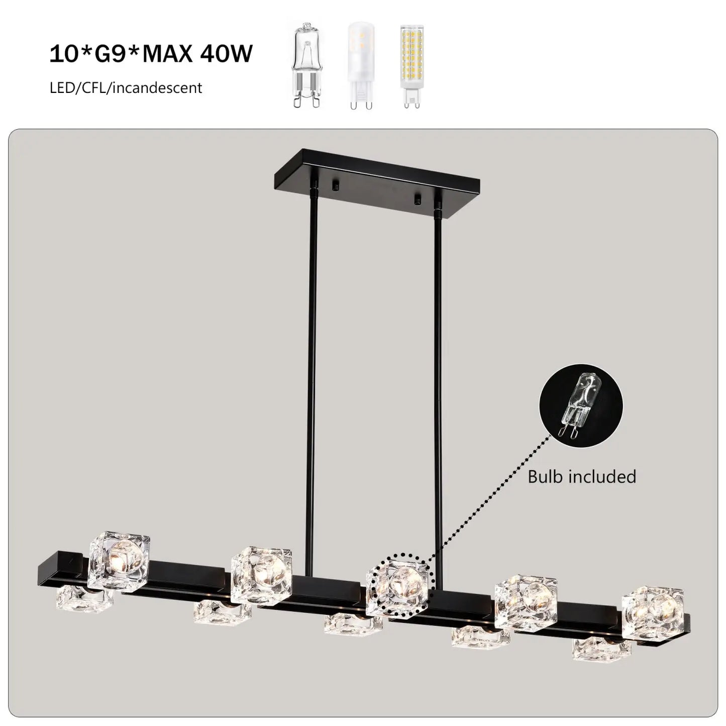 Rectangle Crystal Chandelier Hanging Lights Decoration for Dining Room Matte Black 12V Hanging Light