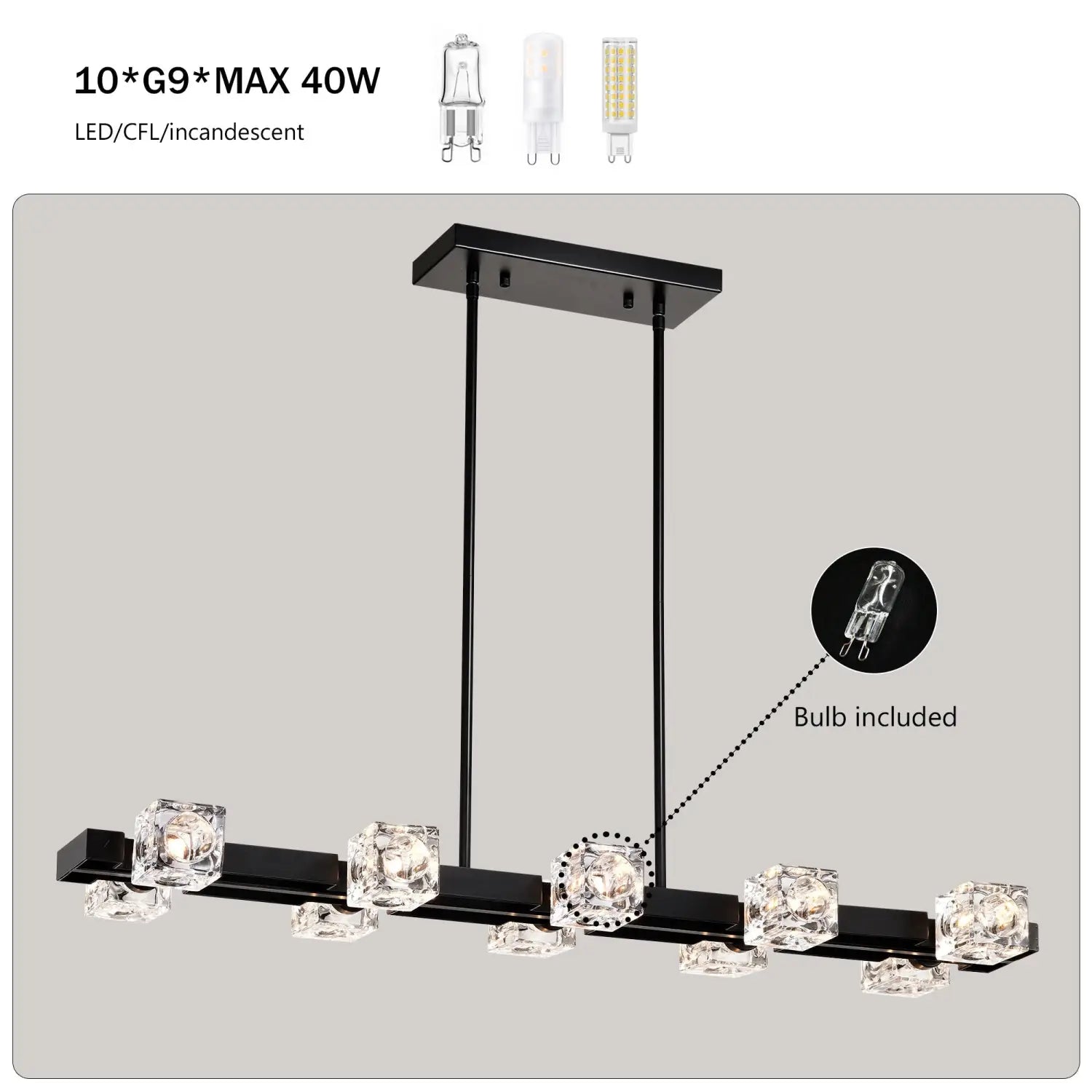 Rectangle Crystal Chandelier Hanging Lights Decoration for Dining Room Matte Black 12V Hanging Light