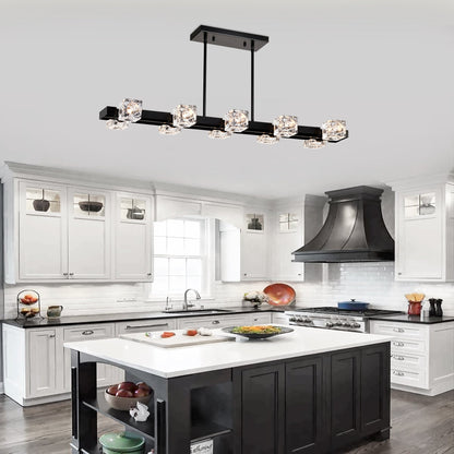 Rectangle Crystal Chandelier Hanging Lights Decoration for Dining Room Matte Black 12V Hanging Light