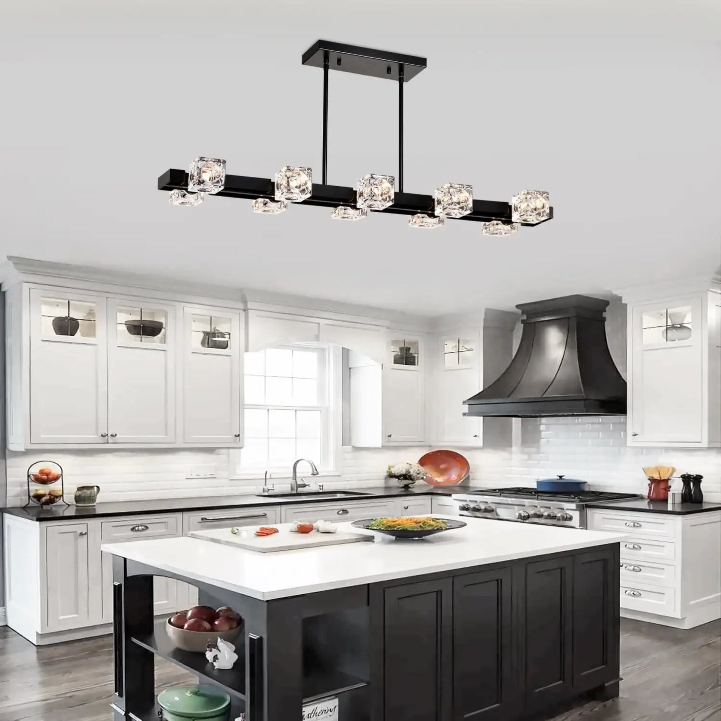 Rectangle Crystal Chandelier Hanging Lights Decoration for Dining Room Matte Black 12V Hanging Light