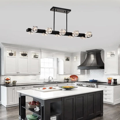 Rectangle Crystal Chandelier Hanging Lights Decoration for Dining Room Matte Black 12V Hanging Light