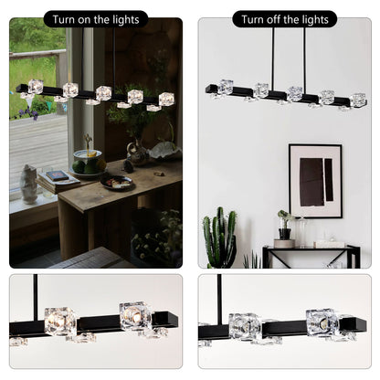Rectangle Crystal Chandelier Hanging Lights Decoration for Dining Room Matte Black 12V Hanging Light