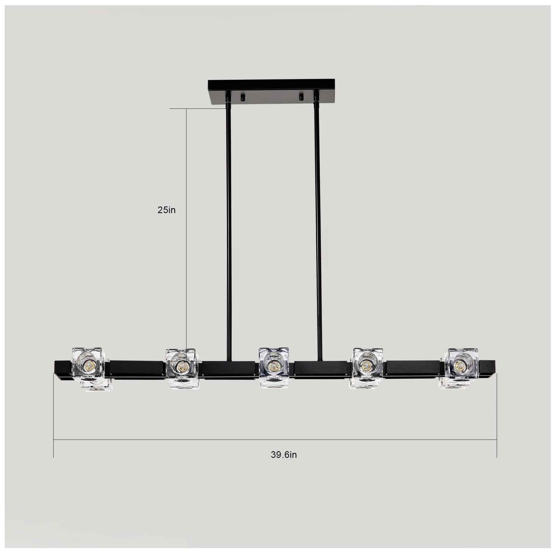 Rectangle Crystal Chandelier Hanging Lights Decoration for Dining Room Matte Black 12V Hanging Light