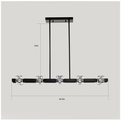 Rectangle Crystal Chandelier Hanging Lights Decoration for Dining Room Matte Black 12V Hanging Light