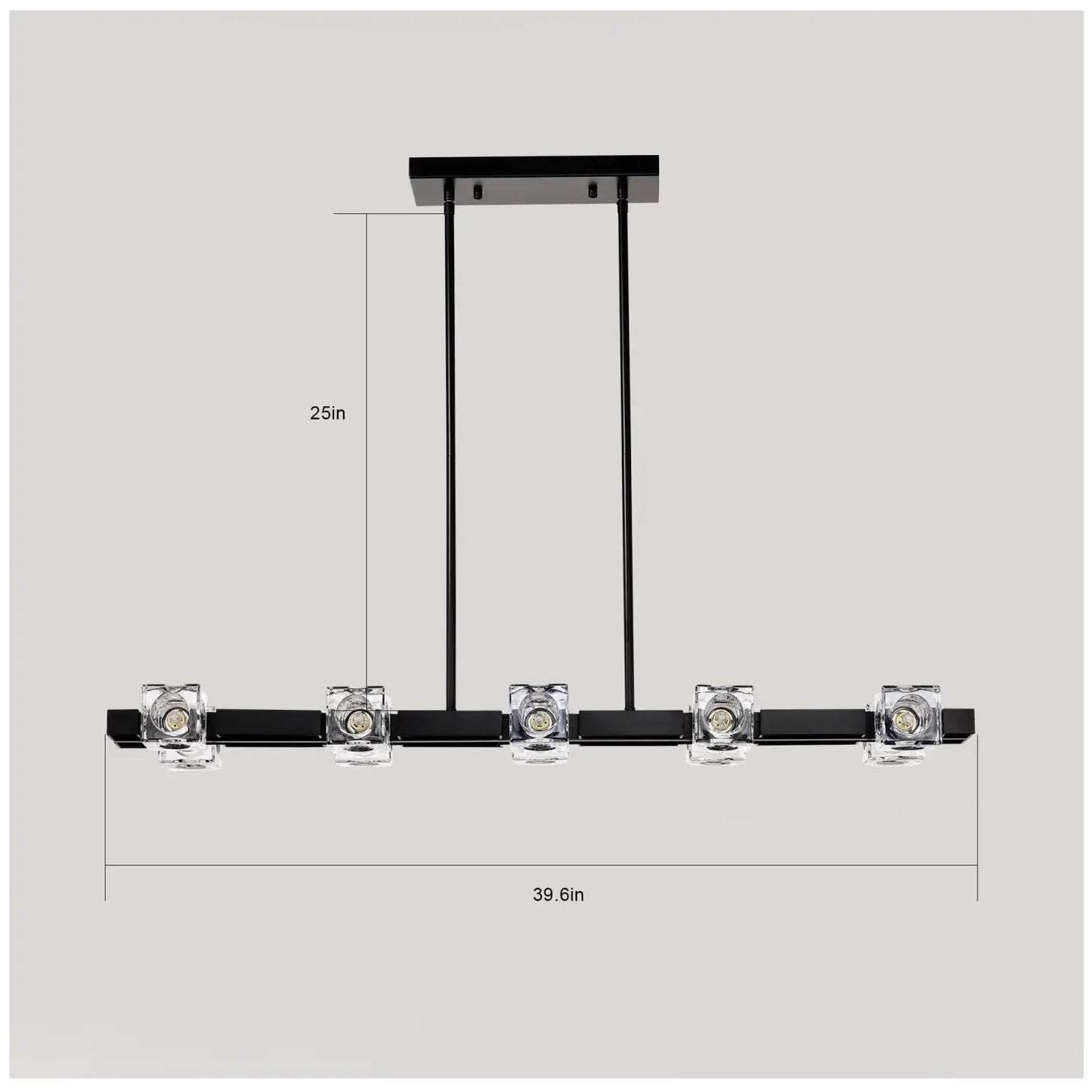 Rectangle Crystal Chandelier Hanging Lights Decoration for Dining Room Matte Black 12V Hanging Light
