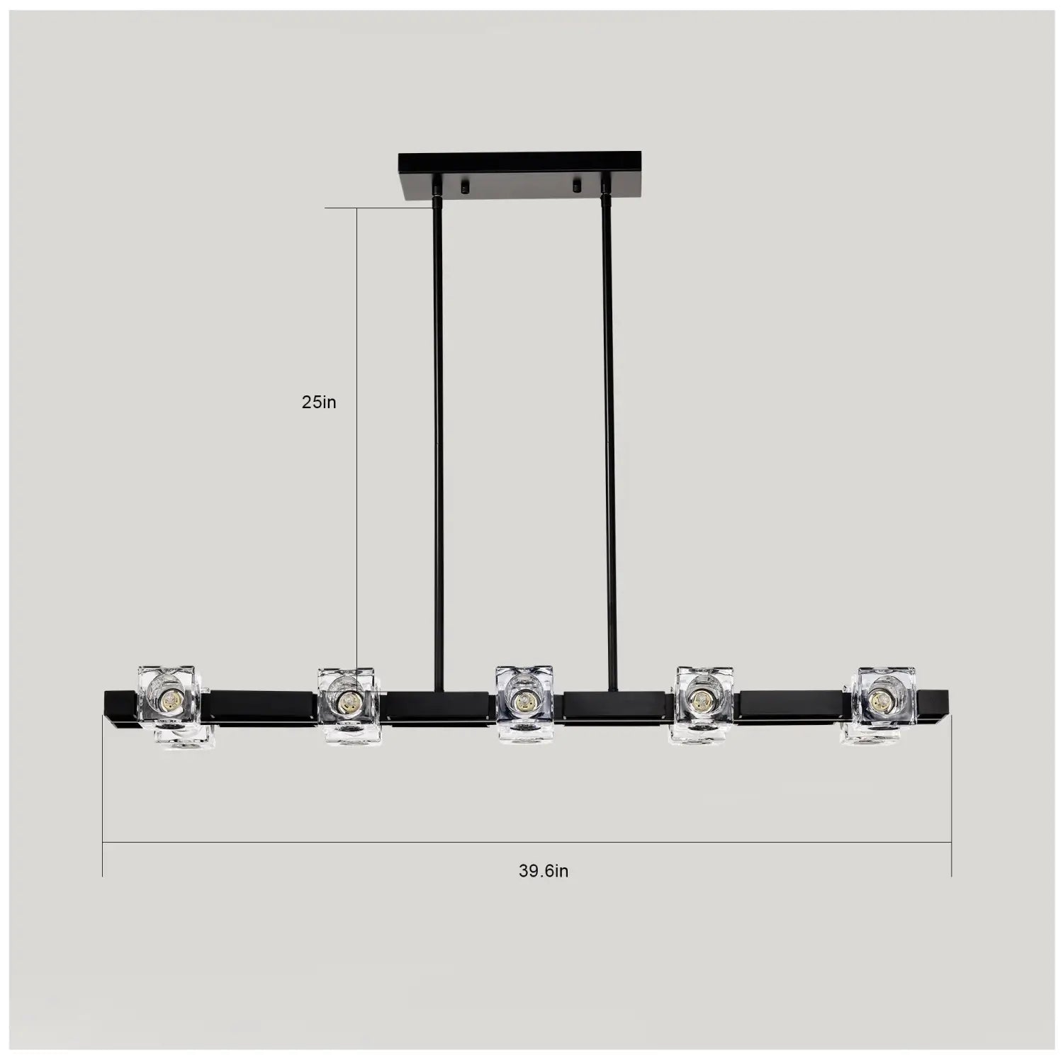 Rectangle Crystal Chandelier Hanging Lights Decoration for Dining Room Matte Black 12V Hanging Light