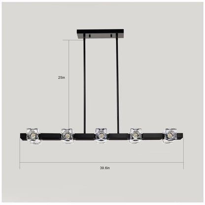 Rectangle Crystal Chandelier Hanging Lights Decoration for Dining Room Matte Black 12V Hanging Light