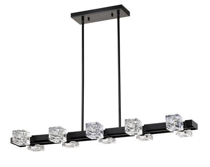 Rectangle Crystal Chandelier Hanging Lights Decoration for Dining Room Matte Black 12V Hanging Light
