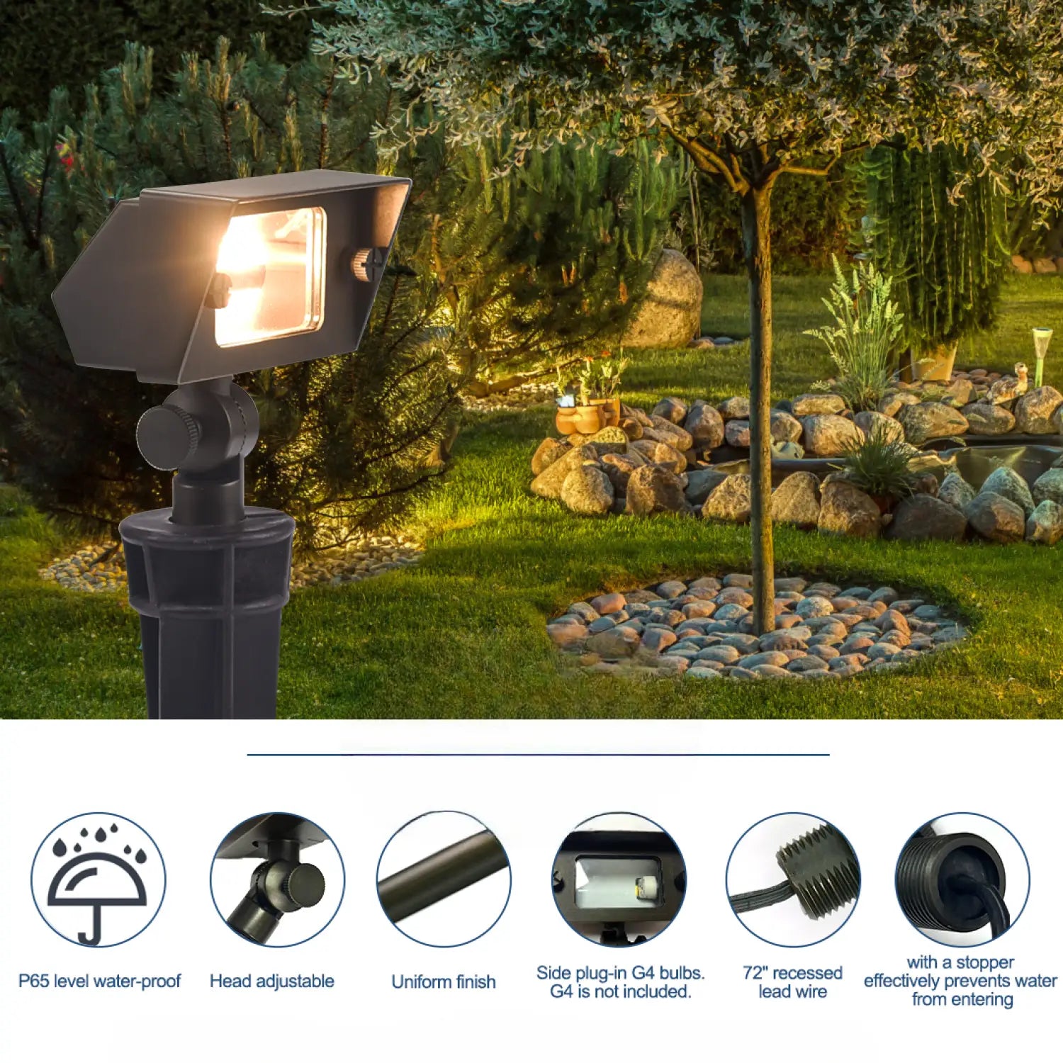Rectangle Flood Light Outdoor with G4 Support and 72’’ Lead Wire - Spot Light Fixture