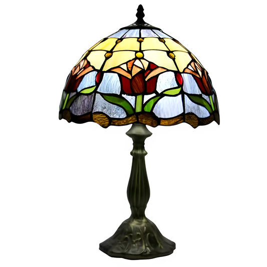 Red Tulip Tiffany Glass Tabletop Lamp - No Bulb - Table Lamp