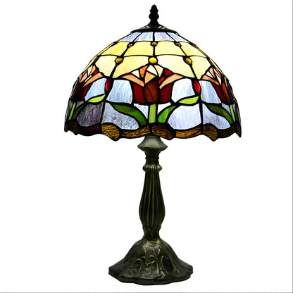 Red Tulip Tiffany Glass Tabletop Lamp - No Bulb - Table Lamp