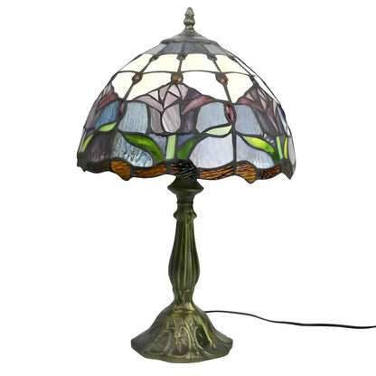 Red Tulip Tiffany Glass Tabletop Lamp - No Bulb - Table Lamp