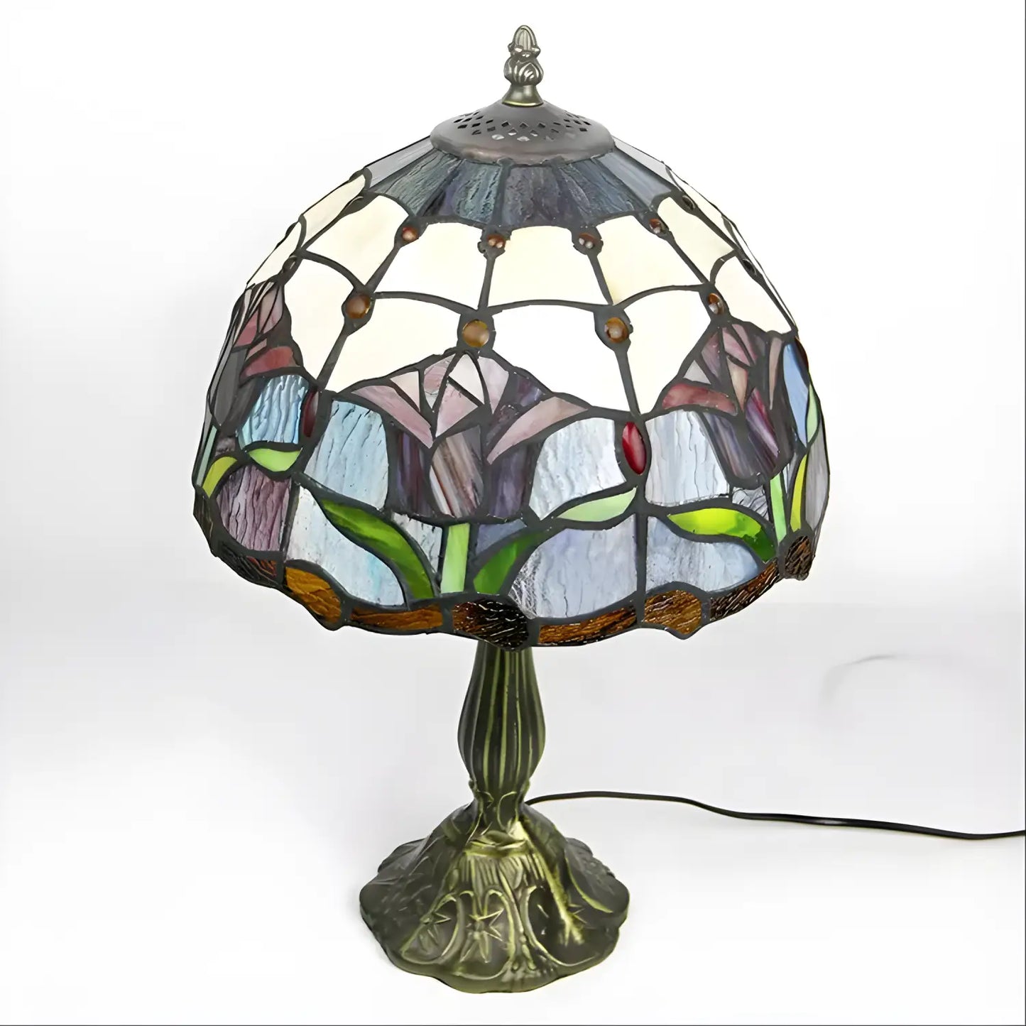 Red Tulip Tiffany Glass Tabletop Lamp - No Bulb - Table Lamp