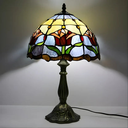 Red Tulip Tiffany Glass Tabletop Lamp - No Bulb - Table Lamp