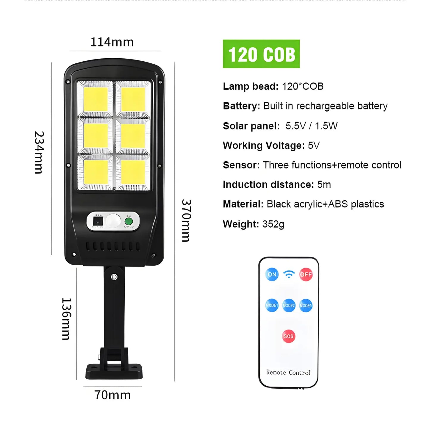 Remote Control Solar Street Lamp with Motion Sensor & LED Light - Solar Light